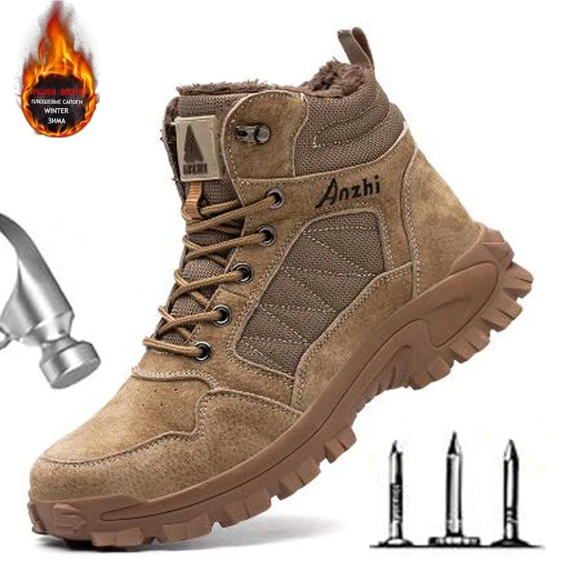 Vinter Arbeidssko Sikkerhetsstøvler Anti-smell Anti-stikk Arbeidssko Sneakers Stålhette Sko for Menn Uknuselige Arbeidstøvler